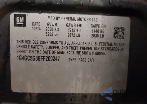 2015 Buick Lacrosse Leather из США, поврежденный, VIN 1G4GC5G38FF209247